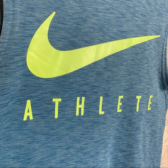 Nike Girls Large Athletic Tank Top Heather Blue Neon Green Logo Crewneck EUC - Picture 3 of 5